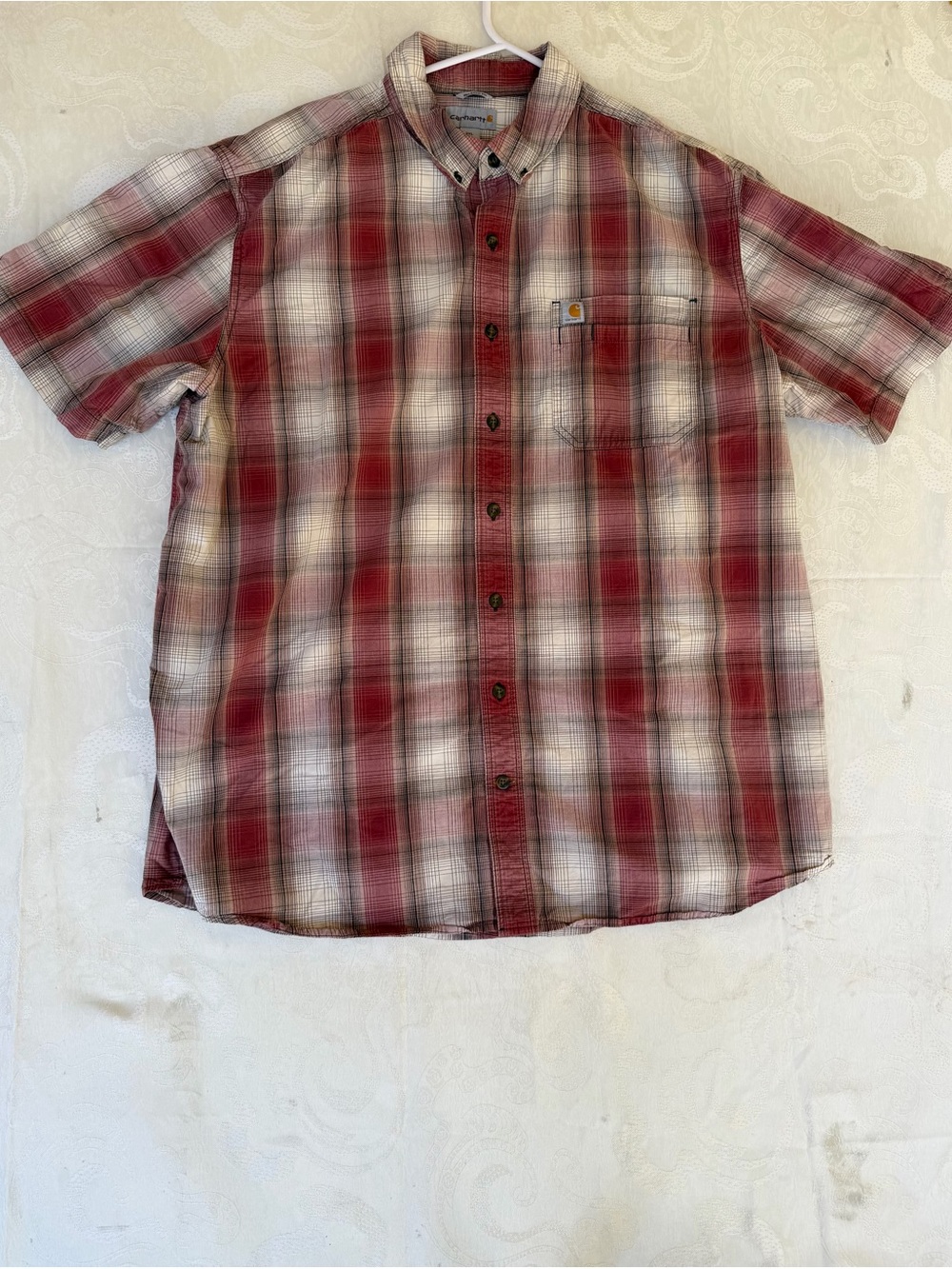 Carhartt Red and White Plaid Short-Sleeve Button-Down Shirt